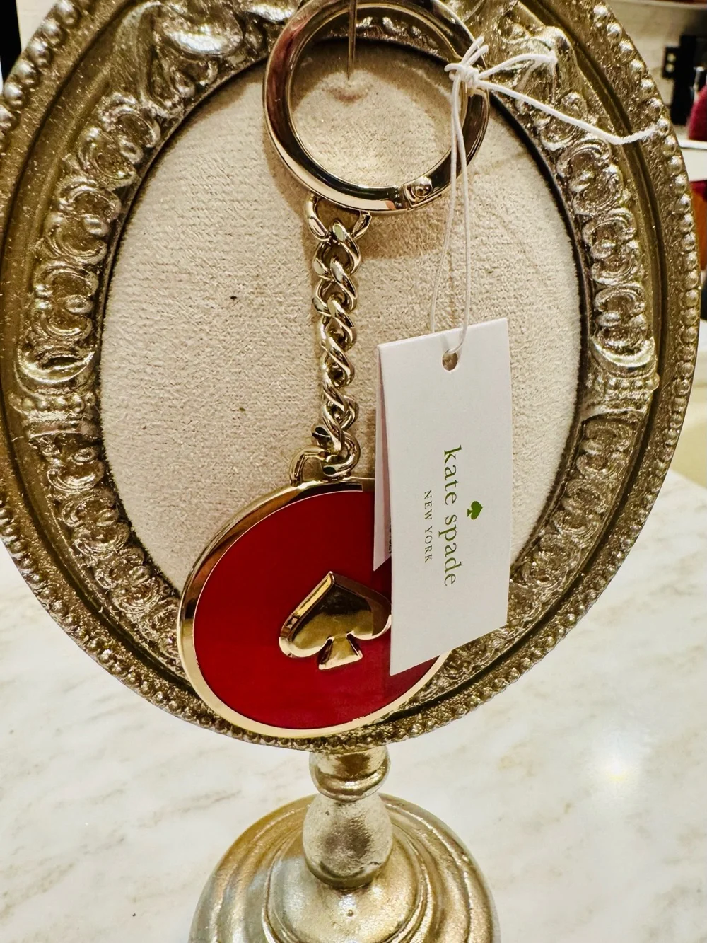 kate spade red enamel spade keyring
